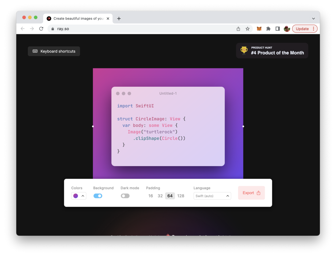 ray.so lets you create beautiful code images with ease