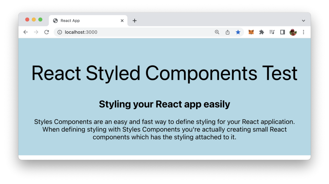 Final output of React application using styled components
