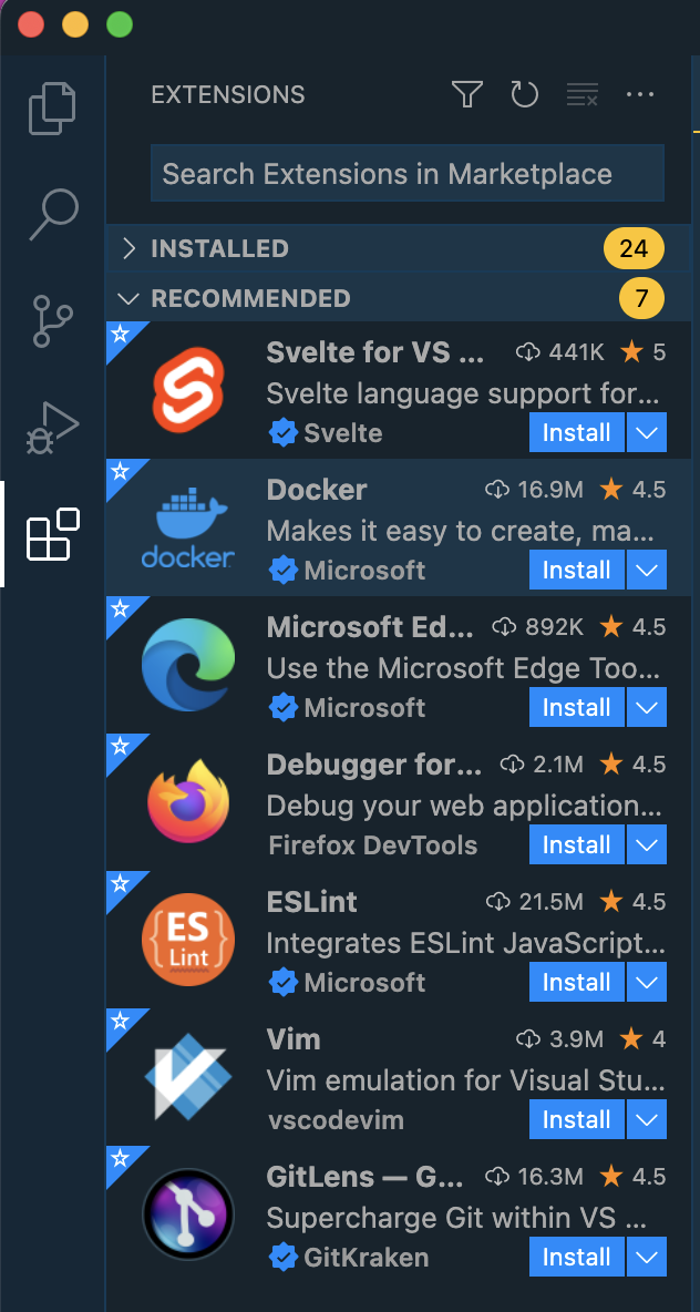 Extensions view in VS Code