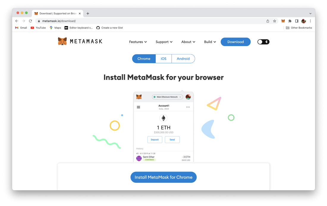 Install MetaMask for Chrome by clicking on the button