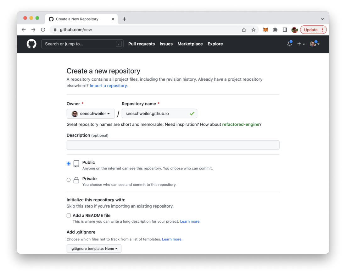 Create a new GitHub repository for the files of your website