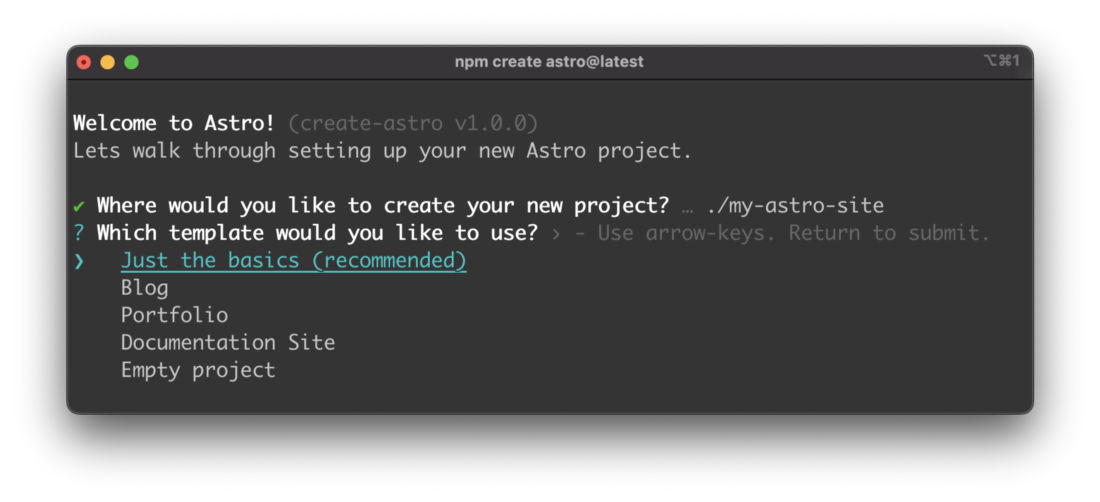 You can choose to setup an Astro project with template or without