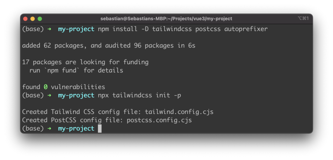 Install Tailwind CSS dependencies and create configuration files