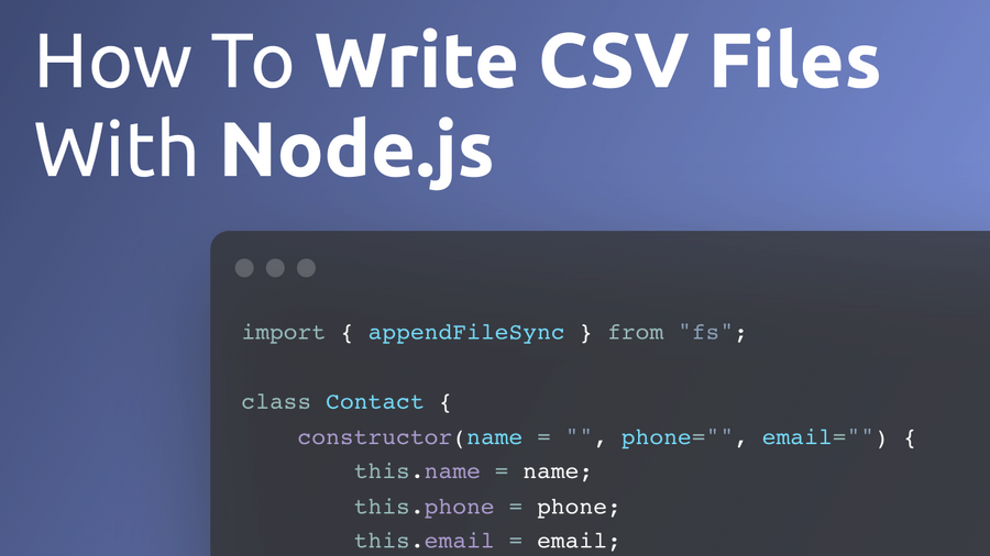 A Comma Separated Values (CSV) file is a plain text file that contains a list of data. Node is a JavaScript runtime built on Chrome’s V8 JavaScript engine. Executing JavaScript apps outside the browser provides us with additional functionality such as reading and writing to files by using the Node standard module fs. In this short tutorial you’ll learn how to use functionality from the fs module to write CSV files with Node.