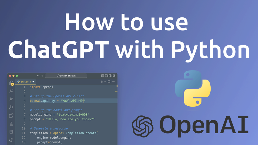 ChatGPT is a variant of the GPT-3 language model, specifically designed for conversational language generation. To use ChatGPT in Python, you will need to install the OpenAI API client and obtain an API key. In this article we will setup a simple example teaching you the exact steps which are needed to make use of ChatGPT in your Python program.
